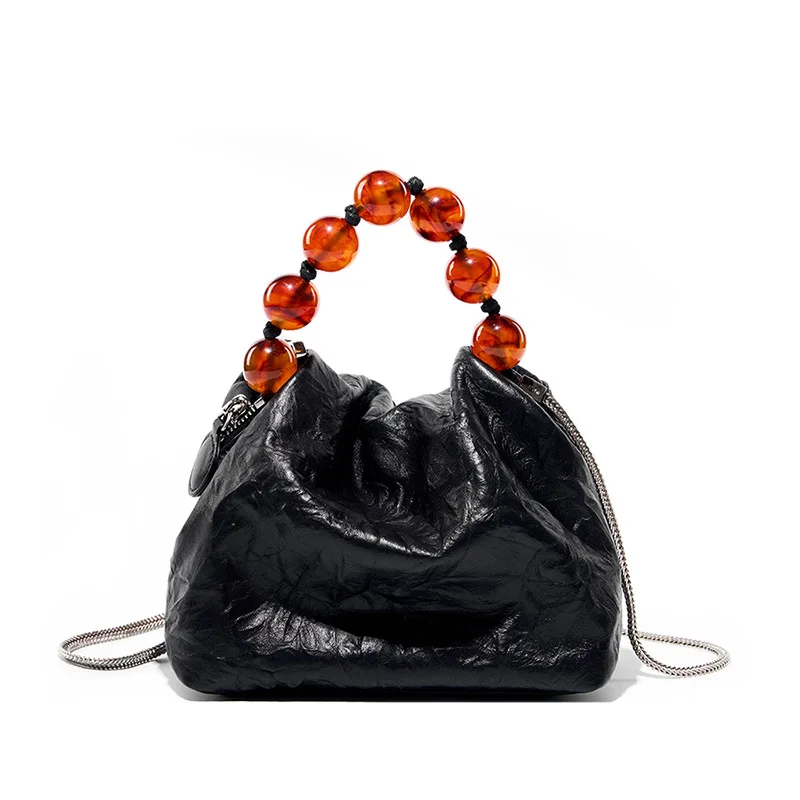 

100% Full Grain Leather Beaded Mini for Women, 2026 New Niche Crossbody Shoulder, Сумка Женская