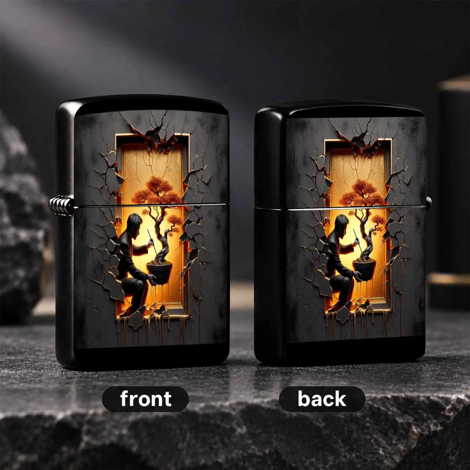 Creative Cracked Wall Gilt Bonsai Themed Portable Lighter, Artistic Aesthetic Design, Ideal For Outdoor Trips Daily Commutes, Gifting To Friends, Home Decor, Suitable For All Scenarios As A Unique Practical Trendy Companion A Humorous And I