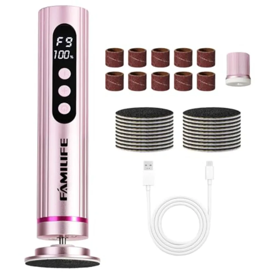 

Electric Foot File Callus Remover Rechargeable Pedicure Tool with Display Screen Replaceable Sandpaper Discs Forward and Revers