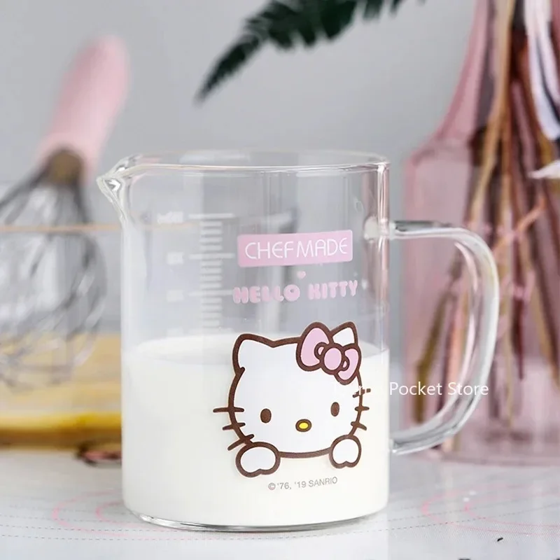 350ml Sanrio Hello Kitty miarka Anime Cartoon gospodarstwa domowego szkło kuchenne Kawaii Food Grade narzędzia do pieczenia deserów ze skalą