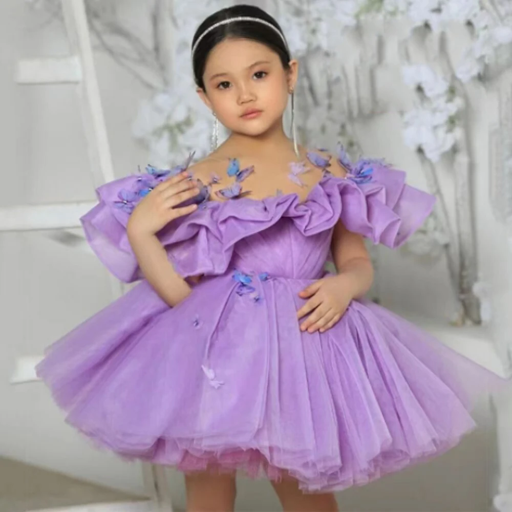 Customize Colors Vintage Butterfly Girls Birthday Puffy Elegant Children Princess Skirt Clothing Layered Ball Gown Party Dresses