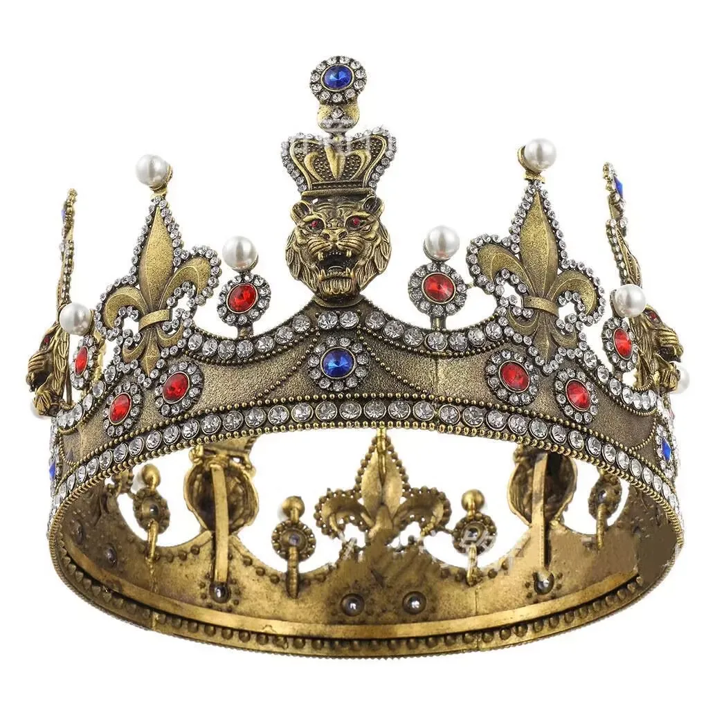 

Baroque Crown Tiger With Pearl and Rhinestone Tiara Party Headwear