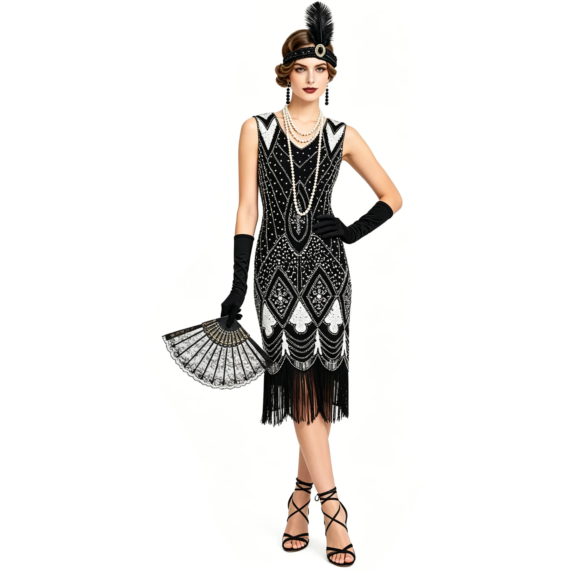Gatsby Style Sequin Dress V-Neck Fashion Fringe Evening Gown Bright Sparkling Party Dress Women's Traditional Costume Stage Wear