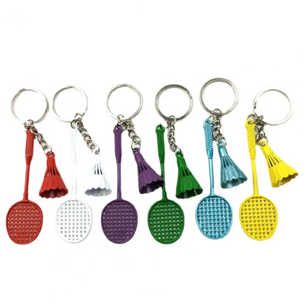 Key Ring Vibrant Color Vivid Badminton Racket Keychain Zinc Alloy Badminton Pendant Badminton Metal Key Ring For Kids