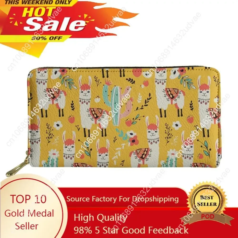 

Llama Cactus Pattern Cartoon Alpaca Zip Around Wallet Card Holders Wallets Waterproof Leather Clutch Bag Phone Purse