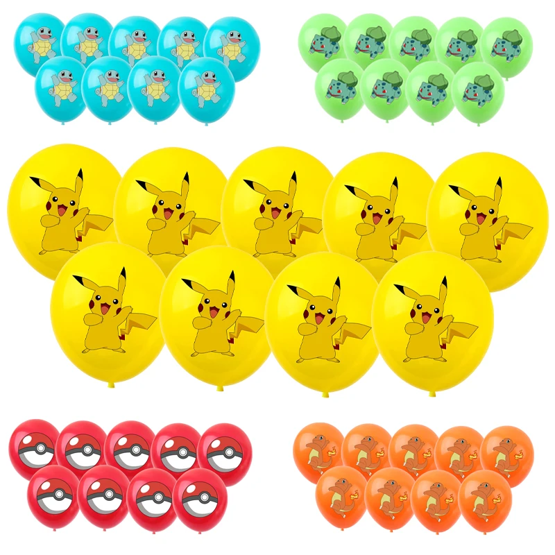 9-11 Uds. Juego de globos de látex de Pokemon Pikachu de 12 pulgadas, decoraciones para fiesta de cumpleaños de niño y niña, suministros de juguetes para niños