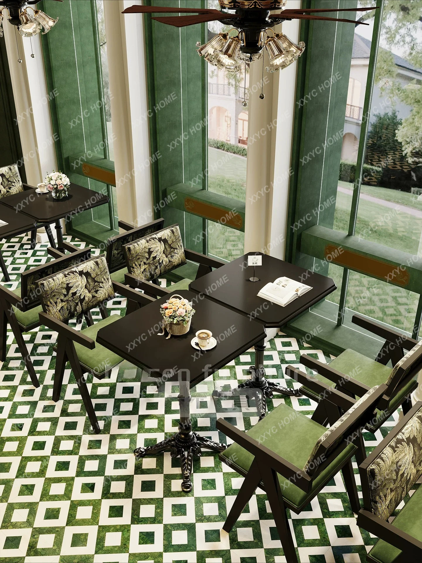 Table and chair coffee shop western restaurant cake dessert baking sugar water shop solid wood dining square table