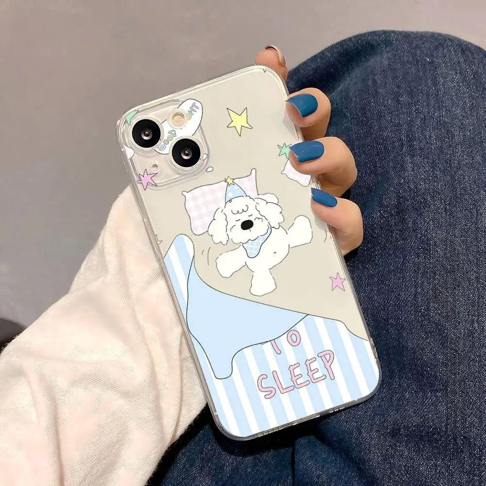 1pc Cute Dog Sleeping Phone Case Transparent For IPhone 17 16 15 14 13 12 11 PRO MAX PLUS Mini Soft Skin-friendly Cover