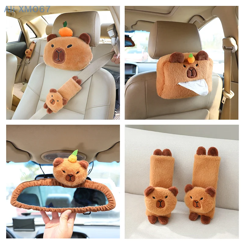 Capybara Pelúcia Encosto De Cabeça Do Carro Travesseiro Pescoço, Proteção Do Ombro, Caixa De Tecido, Decoração Kawaii, Suprimentos Do Carro, Plushie Presente