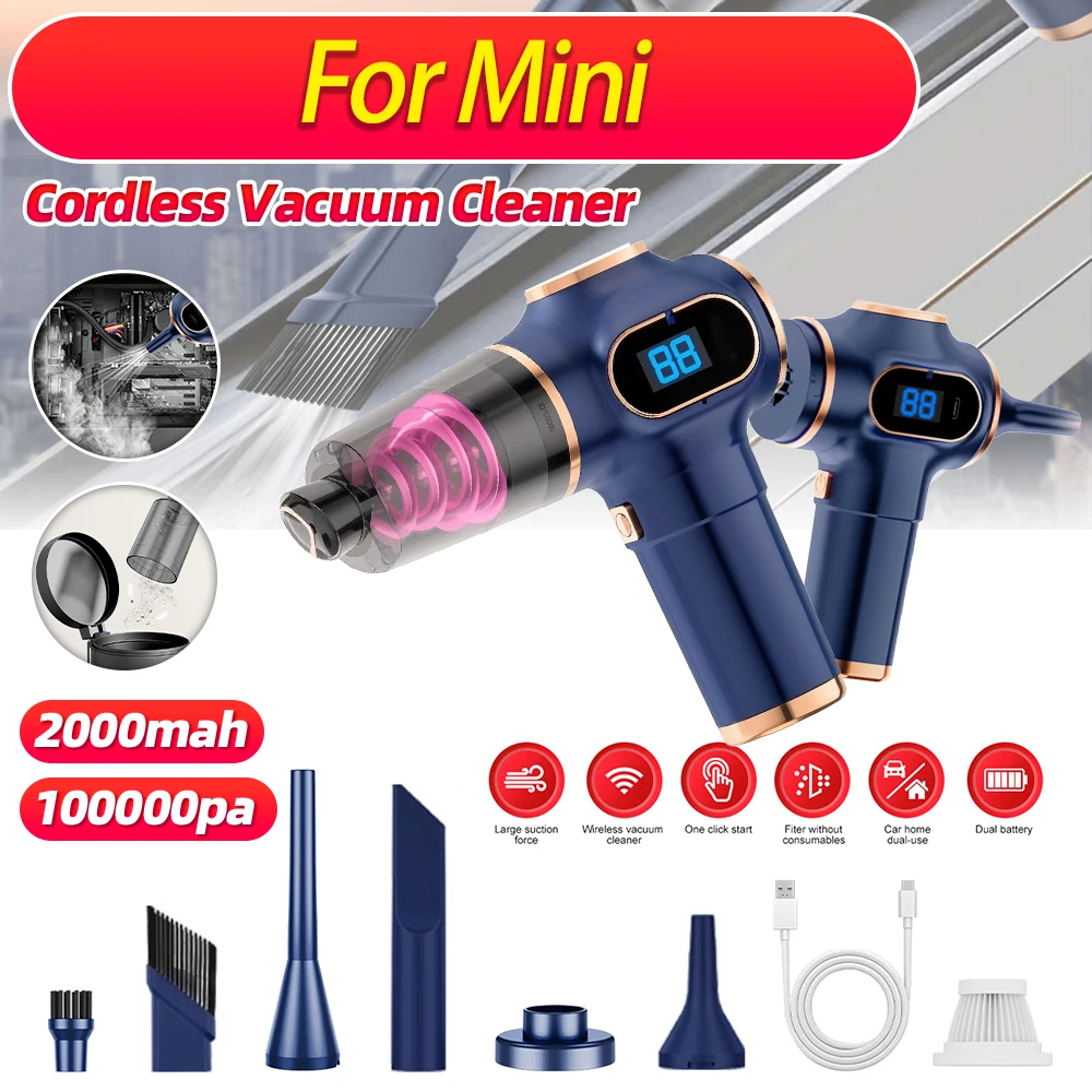 High Power Mini Car Vacuum Cleaner Blow & Suck USB 2000mah Wet Dry Dual-use Portable Handheld Cordless Vacuum Cleaner For Mini