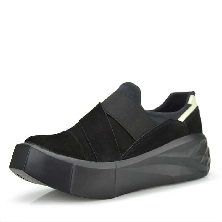 Men's Loafer Shoes Casual Suede Leather Platform Sneakers Thick Sole Luxury Autumn Flats Designer Walking Black Shoes