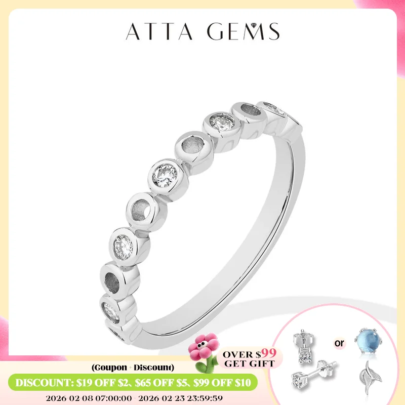 

ATTAGEMS Synthetic Moissanite Ring D VVS1 S925 Silver Semi-Eternity Stackable Hollow Out Rings for Women Classic Wedding Jewelry