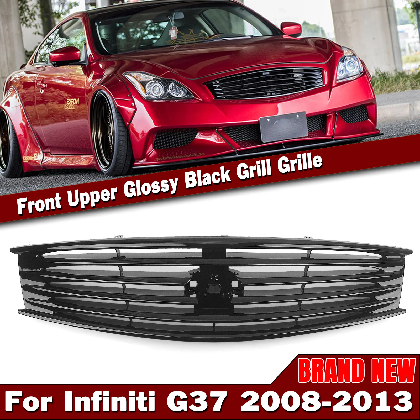 

For Infiniti G37 2008-2013 Q60 2014-2015 Coupe 2 Door Gloss/Matte Black/Carbon Fiber Look Front Grille Grill Car Upper Hood Mesh