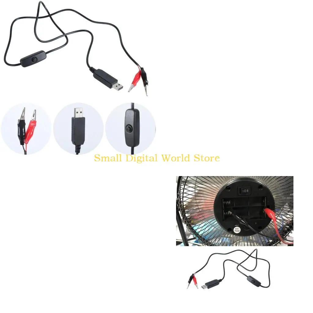 77UB 5V USB Male to Clip Connector Adapter Cord 100cm Test Wire 3V Clamp Cable Replace for AA 3A CR2025
