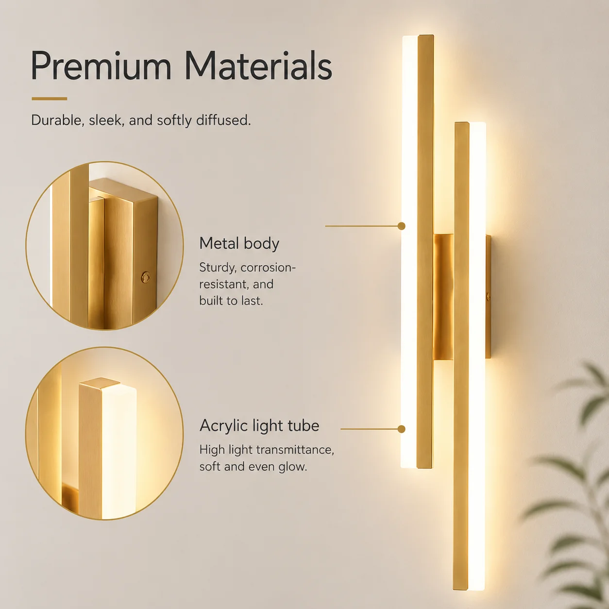 Modern LED Wall Lamp Double Bar Linear Wall Sconce Black/Gold Indoor Lighting for Bedroom Bedside Living Room