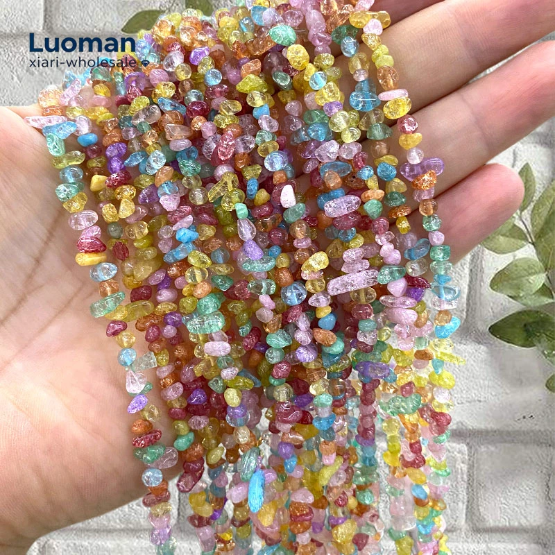 Wholesale 30inch 3-5mm Irregular Natural Stone Colorful Crack Crystal Spacer Beads for Jewelry Making Diy Bracelet Accessories