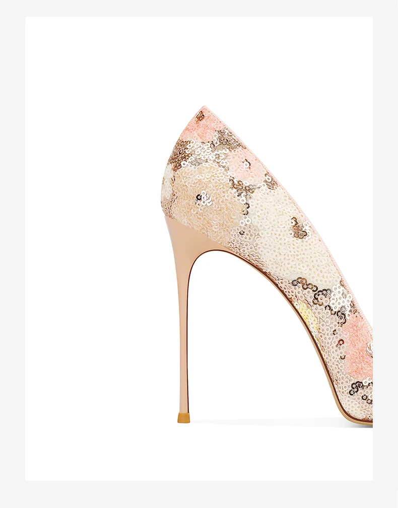 Pink Sequined Socialite High Heels Women's Pointed Toe Stiletto Spring New Design Sense