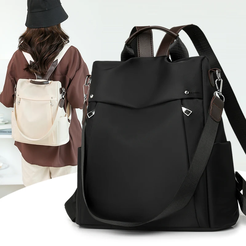 حقيبة ظهر عصرية من النايلون للنساء، سعة كبيرة مضادة للسرقة ومقاومة للماء، حقيبة سفر كاجوال للمشي لمسافات طويلة مع حجرة للكمبيوتر المحمول