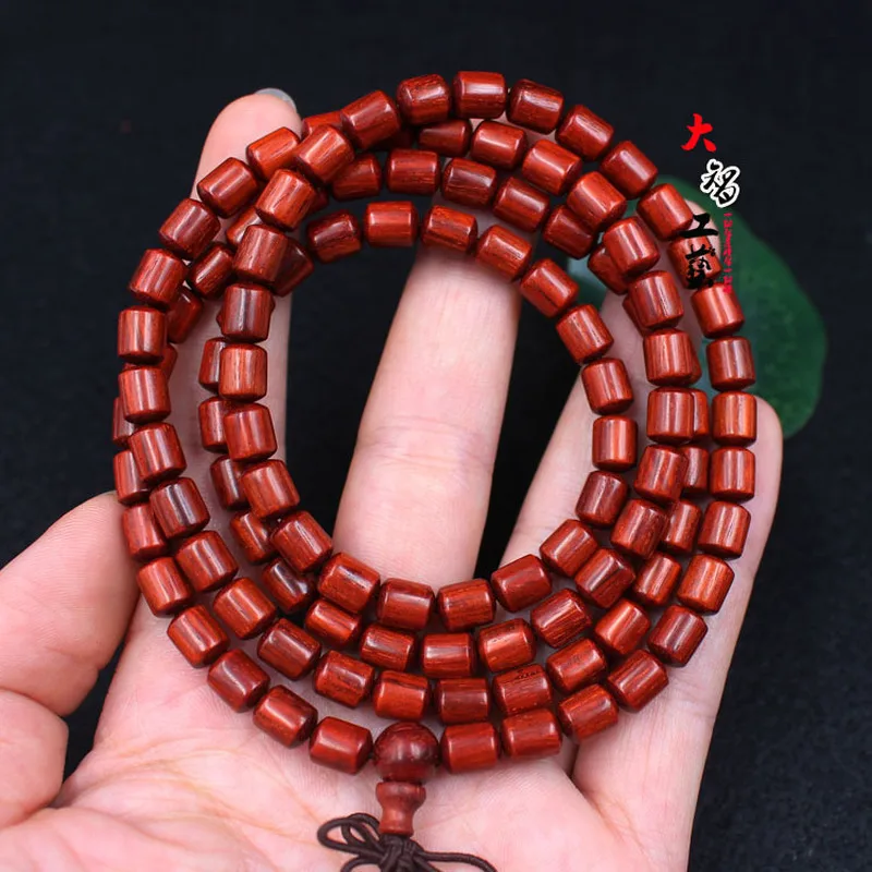 Indian small-leaf rosewood 8mm 6mm barrel beads bracelet, hand-polished Buddhist beads, distinct gold threads, fashionable women
