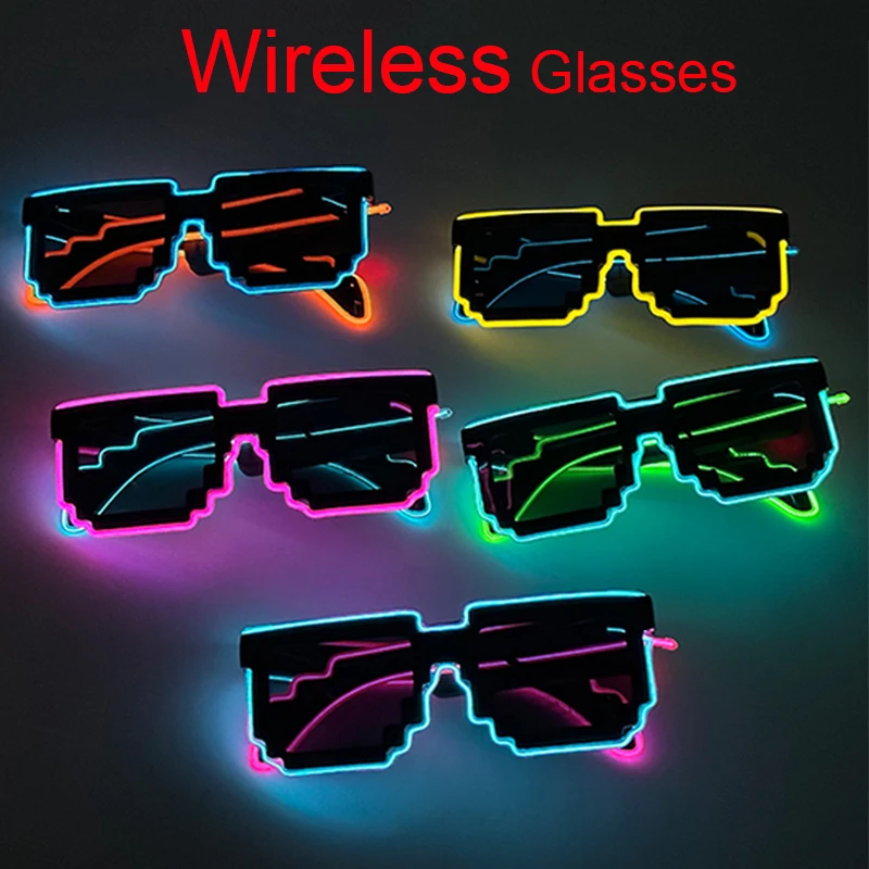 LED Luminous Wireless Neon Glasses Luminous LED Cyberpunk Sunglasses With Light Bar Bachelorette Props Glowing Glasses