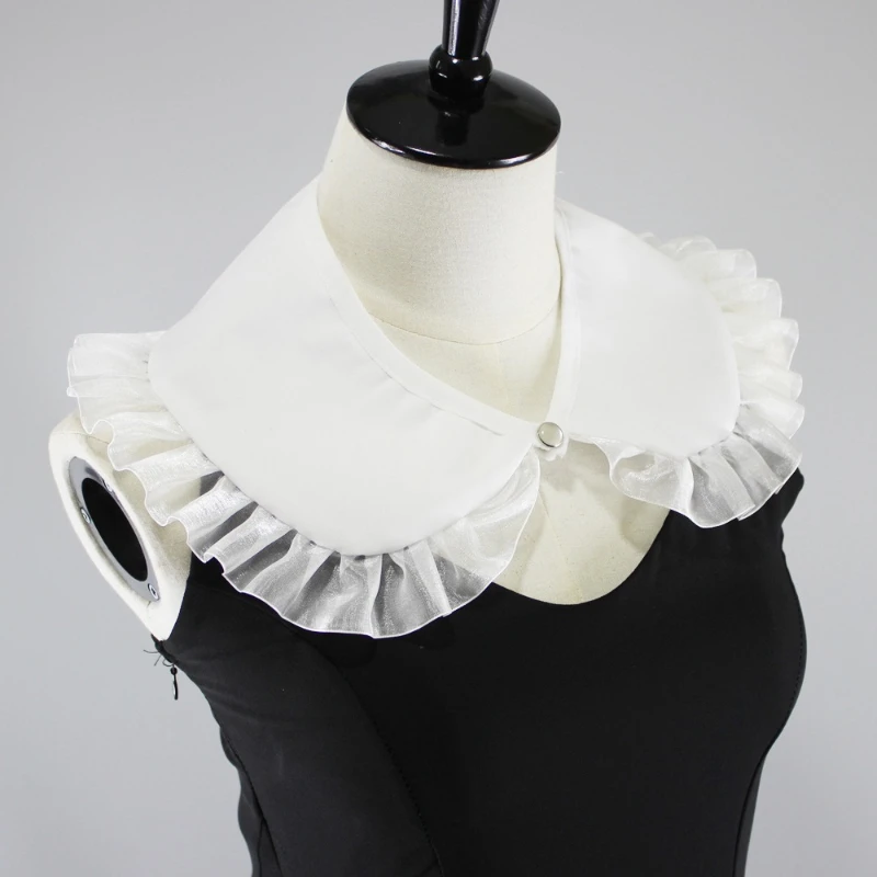 Women Detachable Fake Collar, Organza Ruffled Peter Pan Collar With Pearl Button, Decorative False Collar For Shirts Sweaters view 2