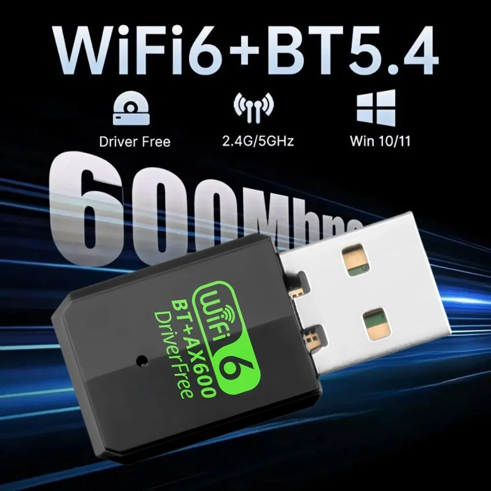 

2 IN 1 Mini USB Bluetooth Adapter WiFi 6 AX600 Dongle Network Card 2.4G/5GHz Driver Free PC 600Mbps High-Speed Wireless Receiver