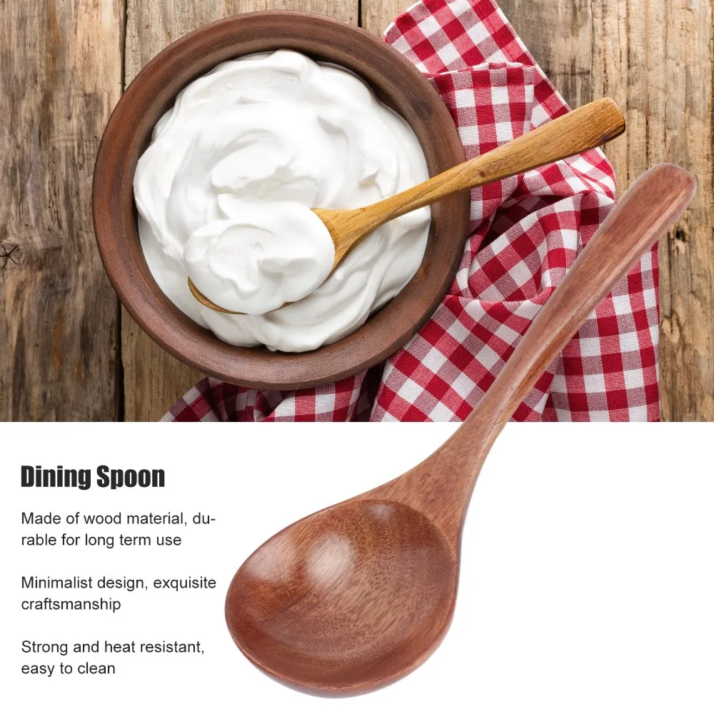 Wooden Household Rice Spoon Ergonomic Long Handle Smooth Burr-free Surface Food Scoop Thickened Food Safe Raw Soup Spoon