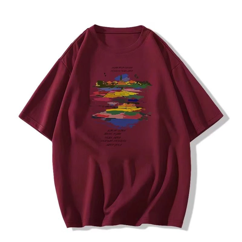 Summer New Cotton American Graffiti Printed Short Sleeve T-shirt Fashion High Street Loose Casual Original Design Women's Top image 4