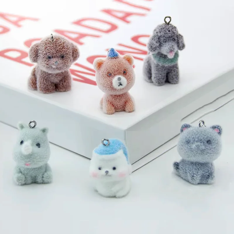 

20PCS 3D Resin Flocking Rhino Pendant Animal Plush Doll Charm for Necklace Keychain Making DIY Handicrafts Accessories Wholesale