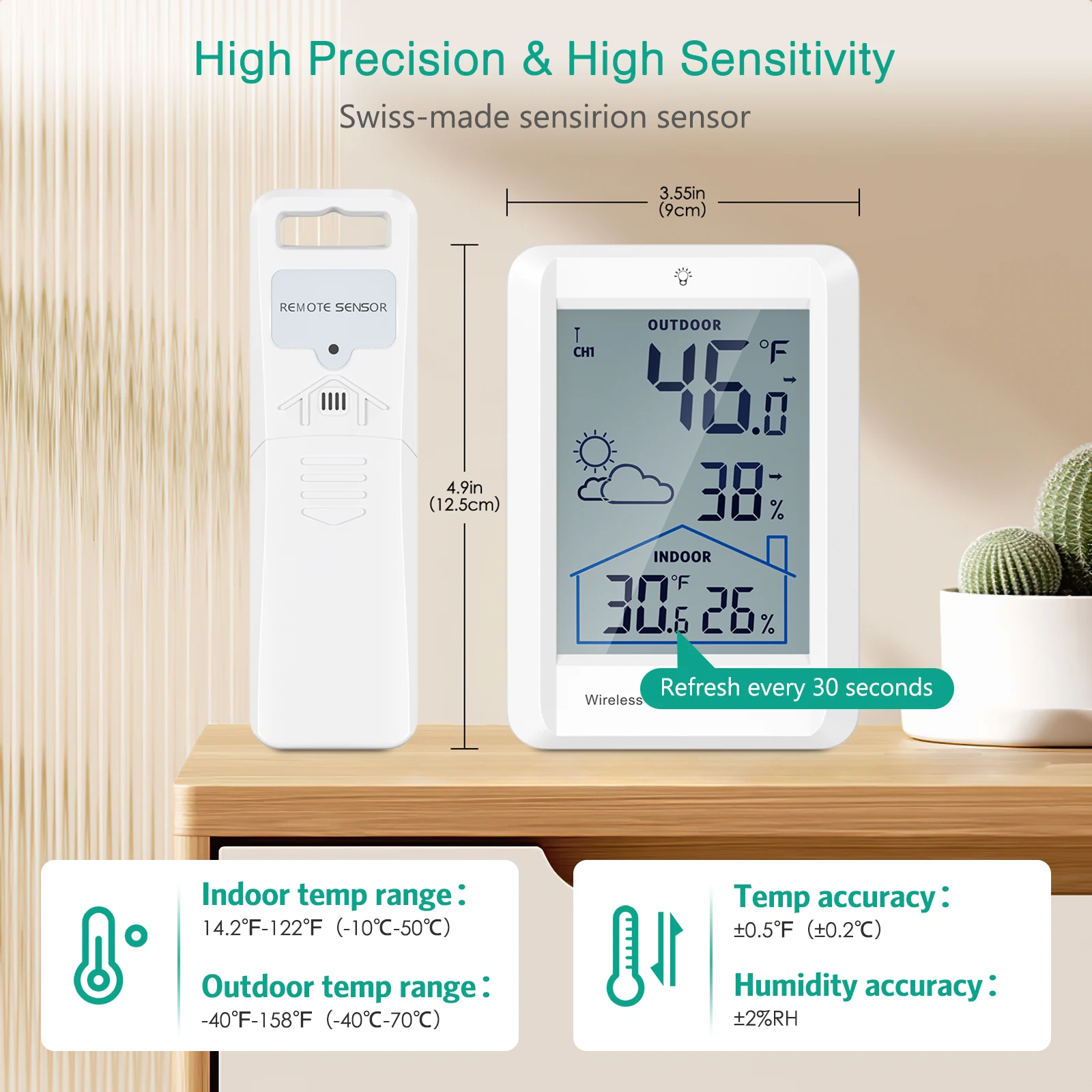 ORIA Wireless Thermometer Weather Station Digital Forecast Station Temperature Monitor Humidity for Home, Baby Room, Greenhouse