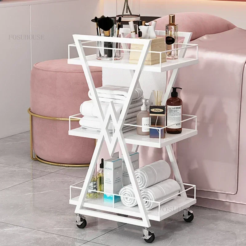 Luxury Golden Beauty Salon Trolley Cart with Wheels Web Celebrity Nail Storage Rack Tool Car Hair Hair Embroidery Auxiliary Cart