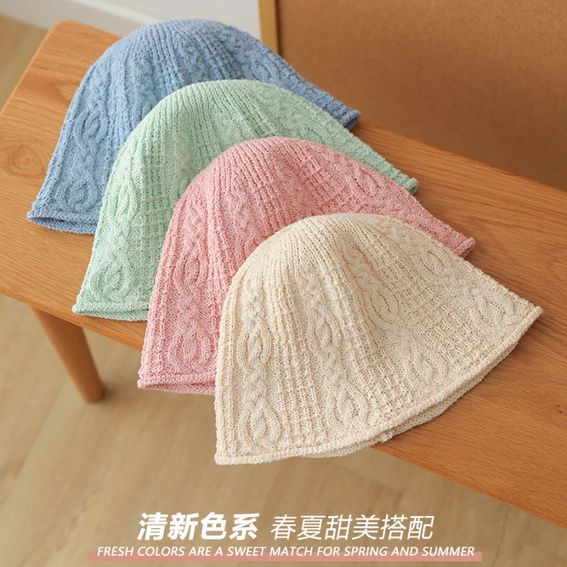 Spring and Summer Ice Silk Fabric Hollow Bucket Hats Women Korean Sweet Versatile Cute Dome Sunscreen Breathable Basin Caps