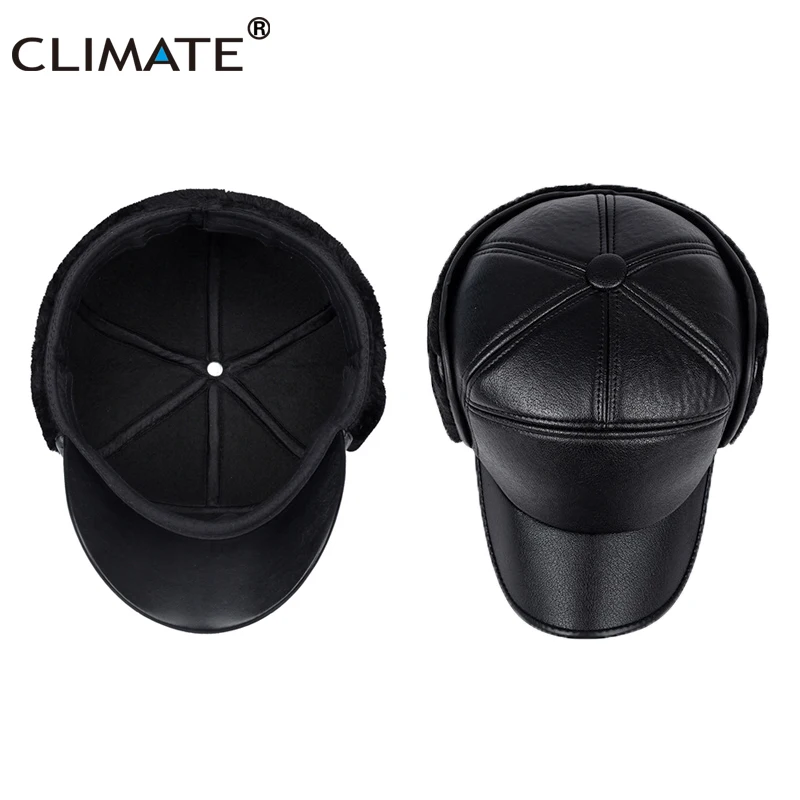 CLIMATE Winter Warm Hat Men Ear Keep Warm Outdoor Bomber Hat Cap Windproof Baseball Cap Ear Cover Dad Father Grandpa Gift Man