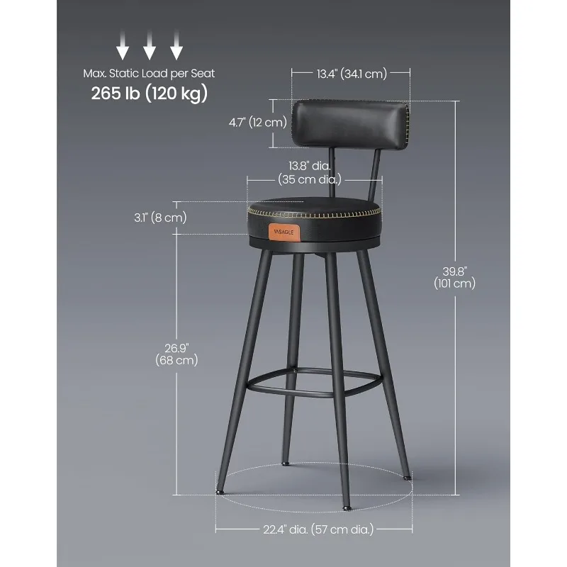 Коллекция VASAGLE ehun-барная фотолаборатория 2, барные высокие поворотные барные стулья с обратной стороной, синтетическая кожа со строчкой, Mid-Cen