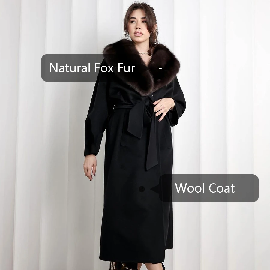 Woolen Coats For Women Cashmere Wool Coat Luxury Long Winter Real Fox Fur Jacket High Quality New Arrivals