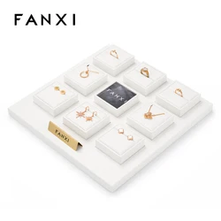 Oirlv White PU Leather Jewelry Display Organizer Props Ring Pendant Necklace Holder Jewelry Rack Display Stand Set Showcase
