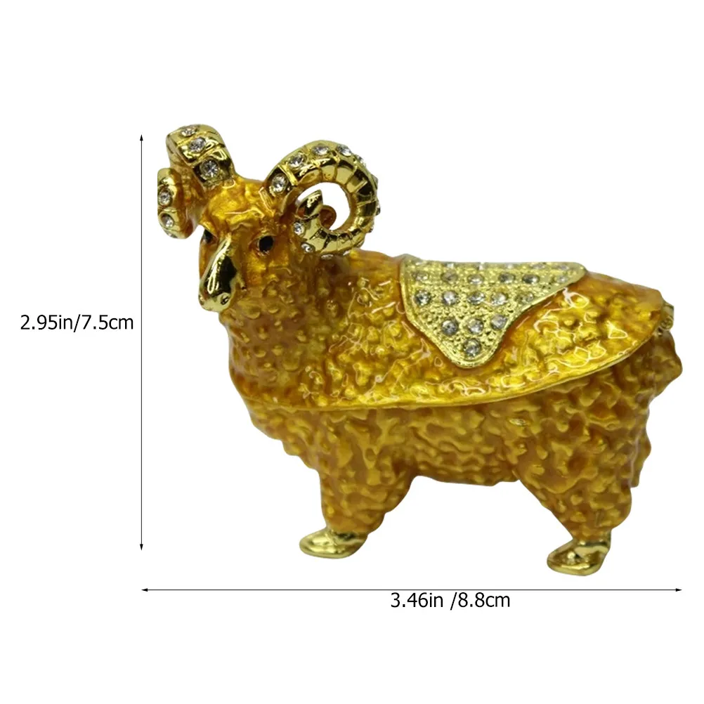 Alloy Enamel Sheep Jewelry Storage Box Elegant Trinket Organizer for Necklaces Earrings Rings Desktop Decor Magnet Secure Lid