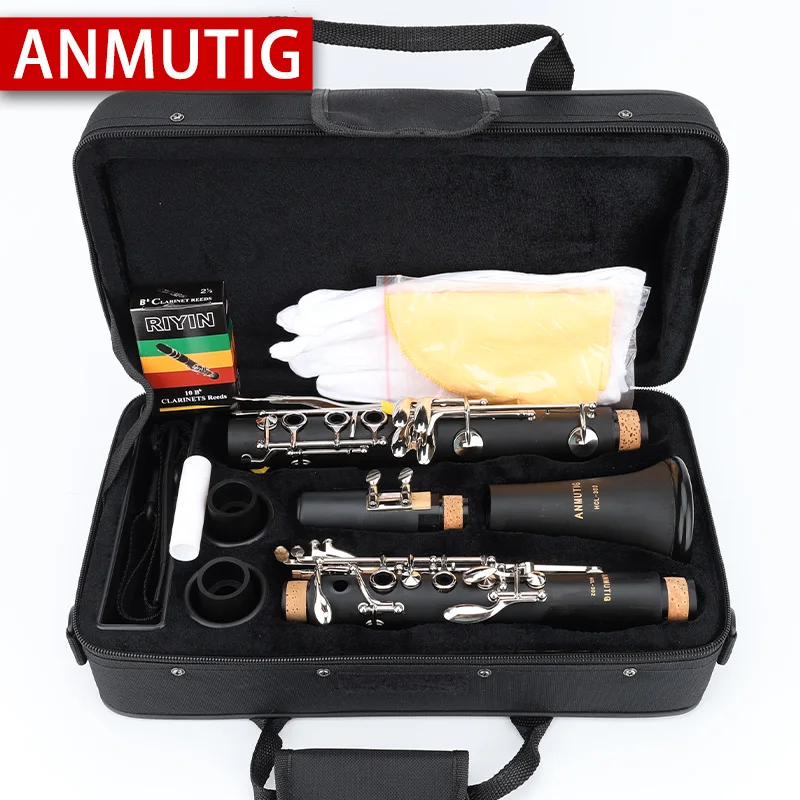 ANMUTIG Bb Professional Clarinet 17 Key Hard Rubber Pipe Material Clarinete Instrument