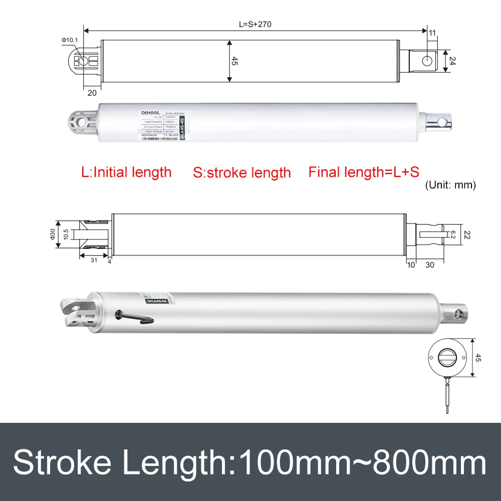 DHLA45-12V Linear Actuator Motor Heavy Duty 3000N 100MM 500MM 800MM