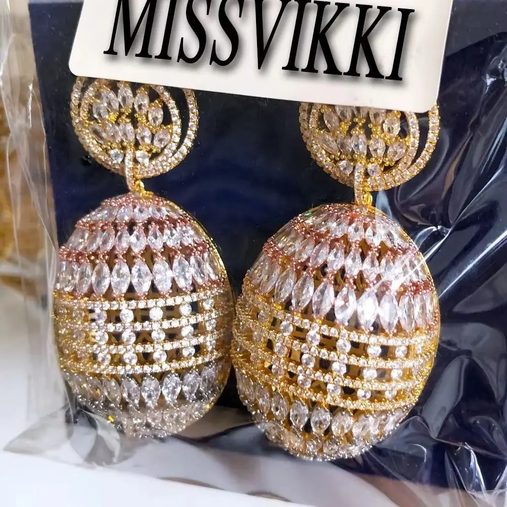 

Missvikki Luxury Skeleton Big Ball Drop Earrings For Women Wedding Party Shiny Hollow Earrings Jewelry High Quality Accessories