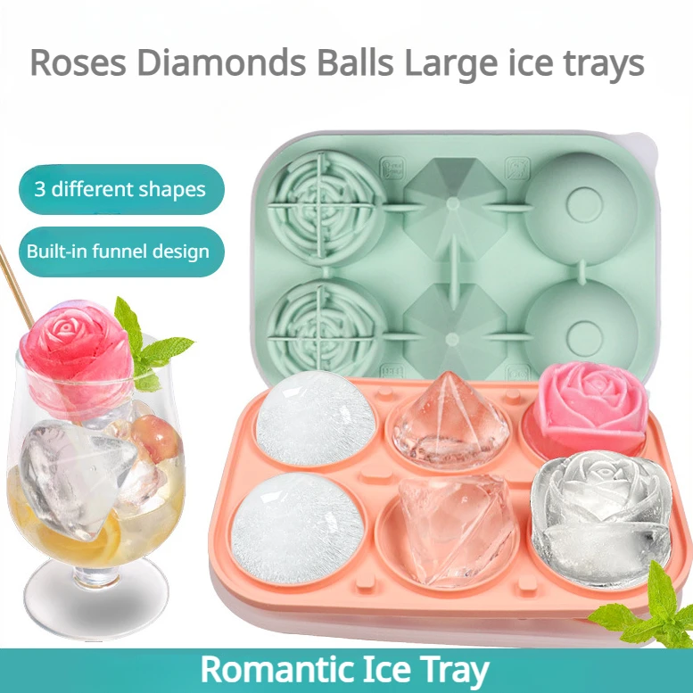 

Zackoo 4/6/9Hole 3D Rose Silicone Ice Cube Tray Food-grade Bar Diy Whiskey Ice Cream Mold with Buckle Leakage-proof Molde Hielo