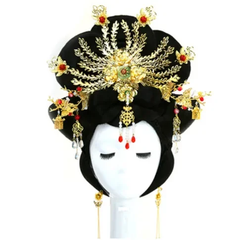 Ancient Chinese Costume Han Clothing Imperial Concubine Style Wedding Bride Headdress Wig Ancient Ladies Whole Head Cover