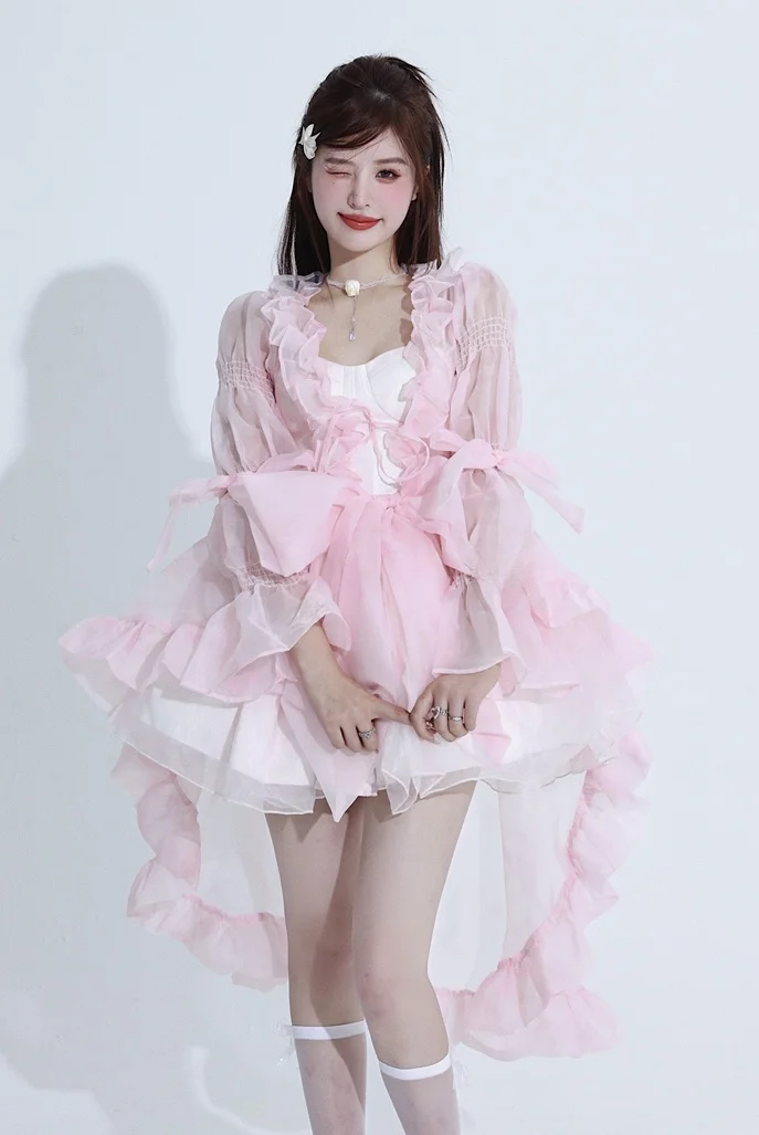 

Розовое платье Лолита для взрослых, праздничное платье принцессы, модный комплект, студенческая рабочая форма, средней длины, для возраста 8-25 лет