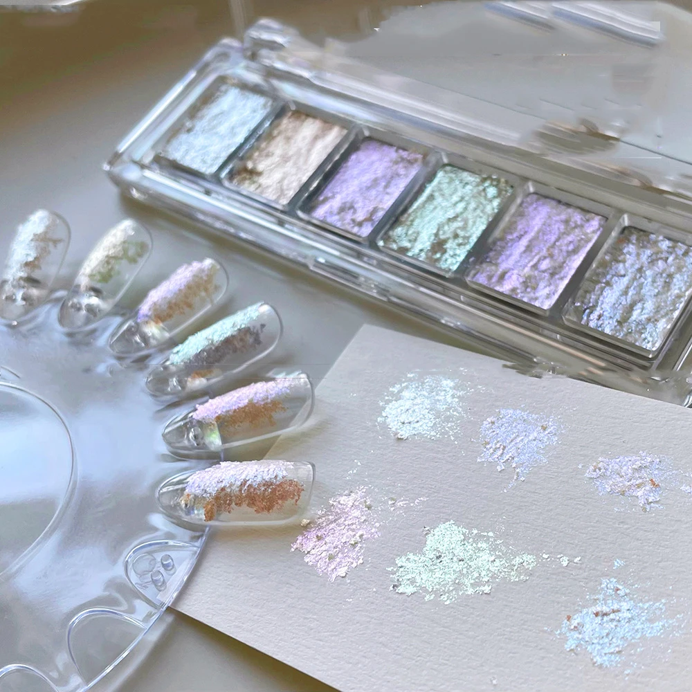 ﻿ 6 kolorów / pudełko Aurora Mermaid Nail Glitter Powder Fairy Brilliant Mud Cloud Brocade Powder Ice Transparent Nail Chrome Dust Flakes