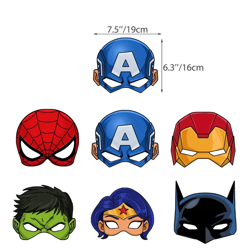 12Pcs Superhero Birthday Party Masks Spiderman Kids Cosplay Prop Iron Man Half Face Mask Party Favors Role Play Toy Set