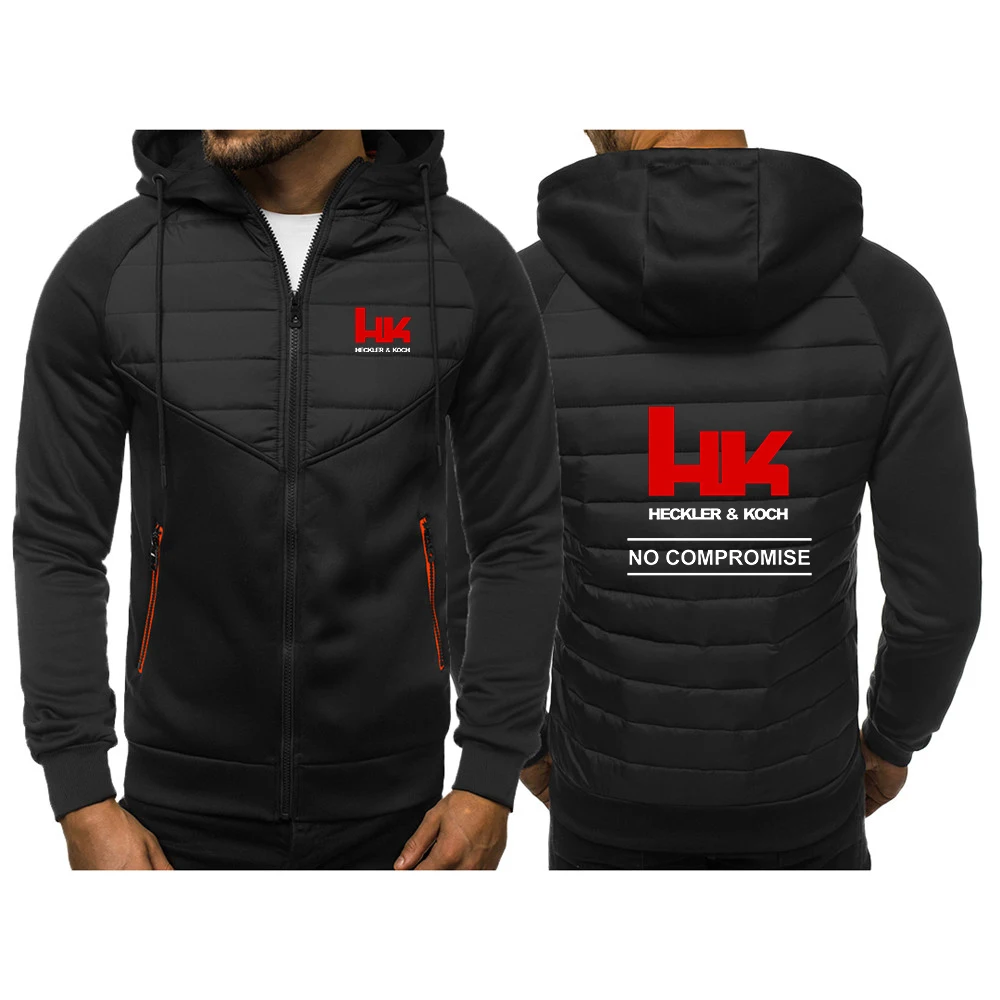 

2024 New Hk Heckler Koch No Compromise Hooded Jacket Spring and Autumn Men Casual Slim Comfortable Leisure Patchwork Zipper Tops