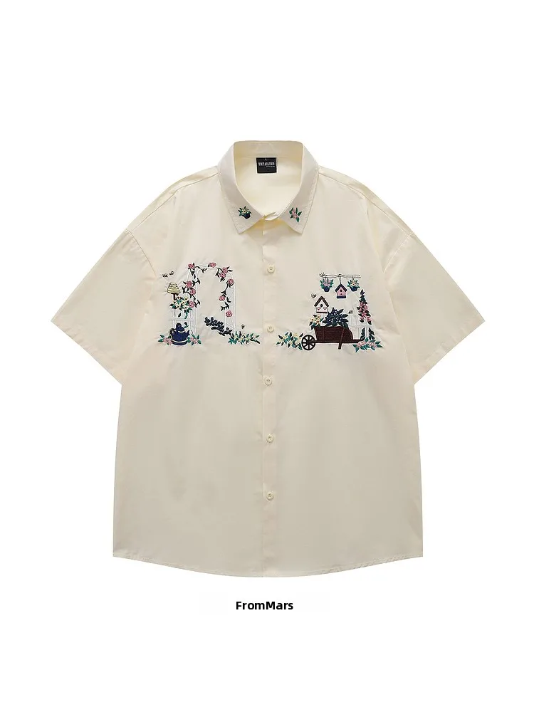 

Loose ort Sve Embroidered irt from Roade Flower Stall Floral Trend Summer Casual Outerwear for Couples