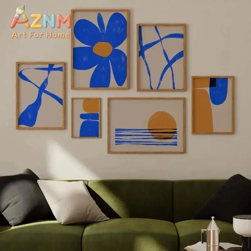 Modern Orange Blue Abstract Botanical Geometry Circular Poster and Prints Canvas Printing Wall Art Picture for Living Room Decor