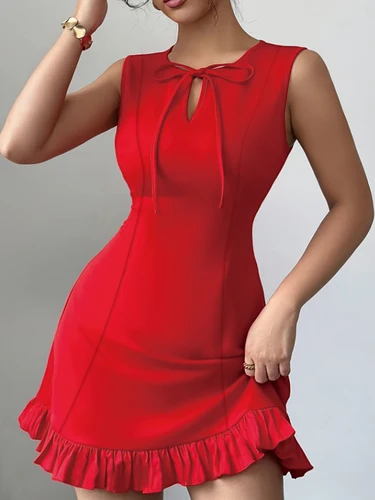 Imagen 1 del producto Minivestido corto sin mangas para mujer, minifalda pura de corte a, ropa de mujer a la moda, vestido con lazo y temperamento
