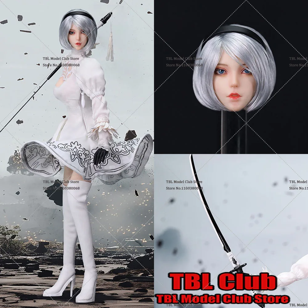 

WTOYS 1/6 Scale 2B Sister NieR White Long Sleeves Dress Yurha 2B With Head Carved Knife Fit 12inch Action Figure Body Model Doll